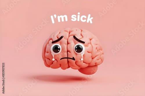 Sad 3D brain character crying with 