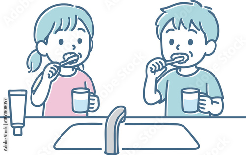 歯磨きをする子供たち
Children brushing their teeth