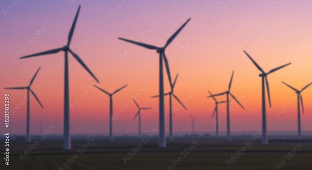 Fototapeta premium Wind turbine generating electricity in a field at sunset. Renewable energy source for green power production. Clean energy solution concept.