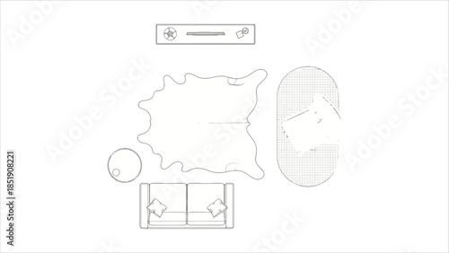 Set of Vector Architectural Furniture Plan Symbols: Top View Outlines of Sofas, Couches, Area Rugs, and Console Tables for Floor Plans, CAD, and Interior Design Projects
