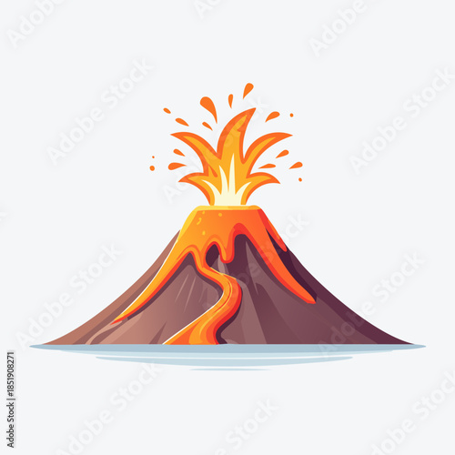 Vibrant Cartoon Volcano Erupting with Fiery Lava and Ash.