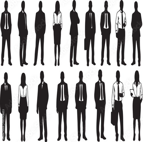 Group of business people silhouettes standing and walking together in professional office style vector illustration