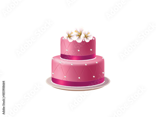 Decorative vector illustration of birthday cake with colorful frosting, yummy sweet flavor, festive party style design and celebration concept