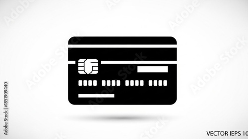Sleek black silhouette of a modern payment card icon, representing secure financial transactions, banking convenience, and digital commerce for contemporary cashless exchanges