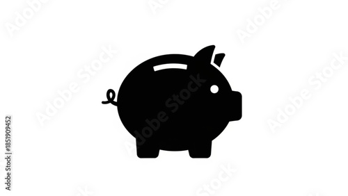 Icon of a piggy bank, a traditional symbol of saving money and financial security, depicted in a clean, simple black silhouette on a white background