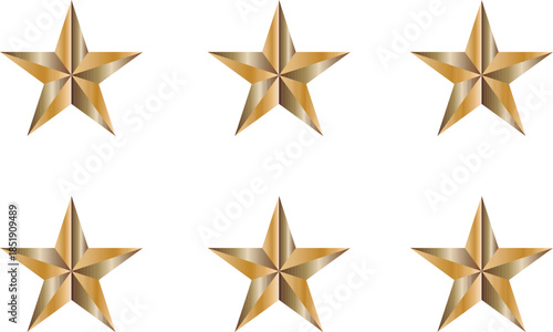 Golden star rating icons on white background for review and feedback purposes