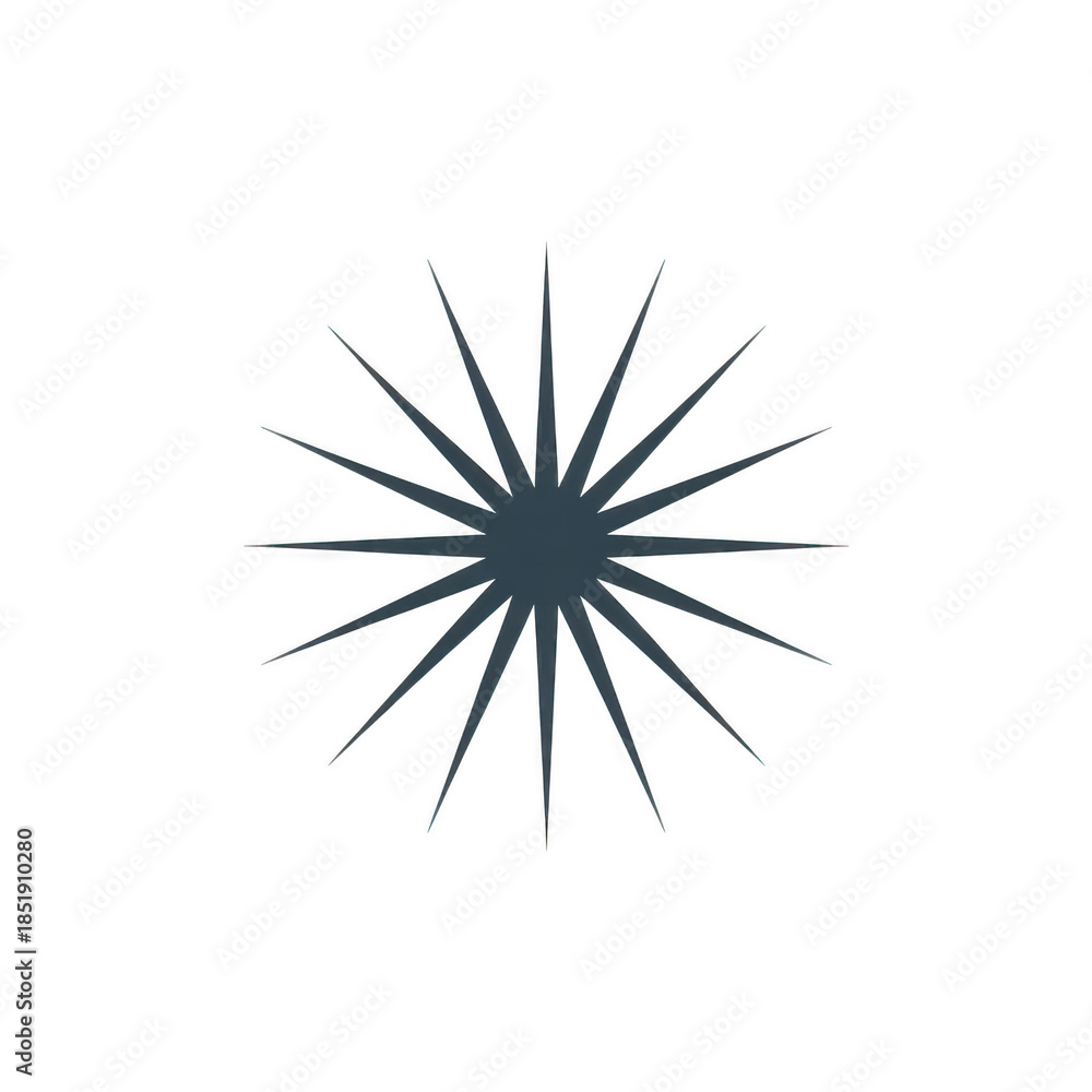 Fototapeta premium Dark Gray Starburst Icon Illustration with Sharp Radiating Lines and Central Circle Isolated on Transparent Background
