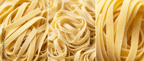 Image divided into three parts showing fettuccine pasta. Healthy Eating Day