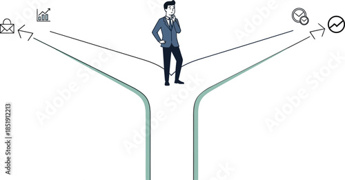 business man running on a road while thinking of path