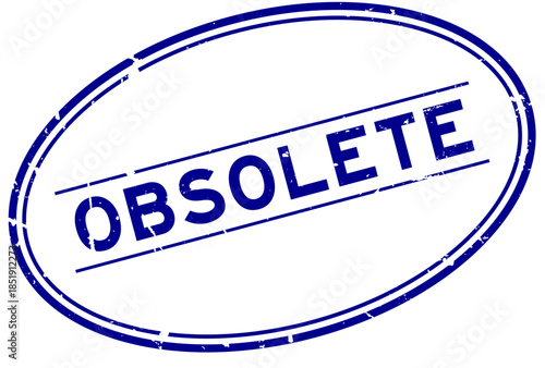 Grunge blue obsolete word oval rubber seal stamp on white background