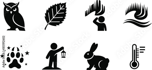 Collection of nature and symbol icons in black silhouette