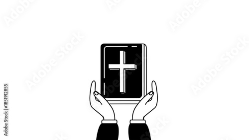 Hands holding a holy bible with a cross on the cover symbolizing faith