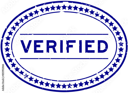 Grunge blue verified word oval rubber seal stamp on white background