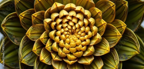 Intricate spiral arrangement of artichoke bracts, showcasing Fibonacci sequence, mathematical pattern, pattern