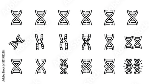 Variety of DNA double helix structures and chromosome icons