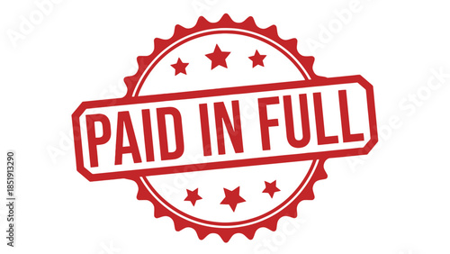 Red Paid in Full stamp with stars on white background