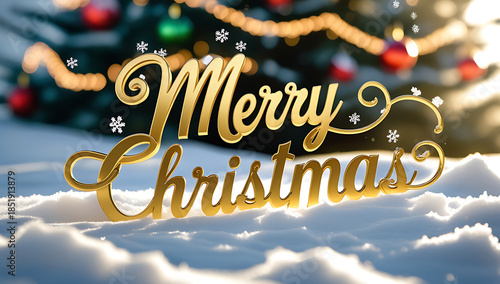 “Merry Christmas” in elegant gold script against a starry night sky with fluffy clouds and a bright, glowing, 8k image