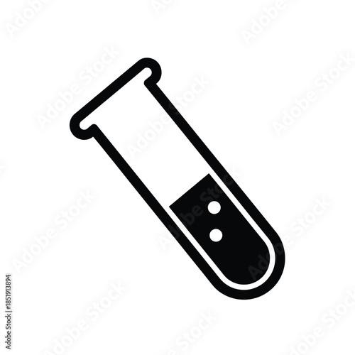 a simple black and white illustration depicts a laboratory test tube containing a dark liquid with two visible bubbles inside high quality