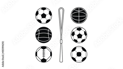 Sports balls and bat for various games