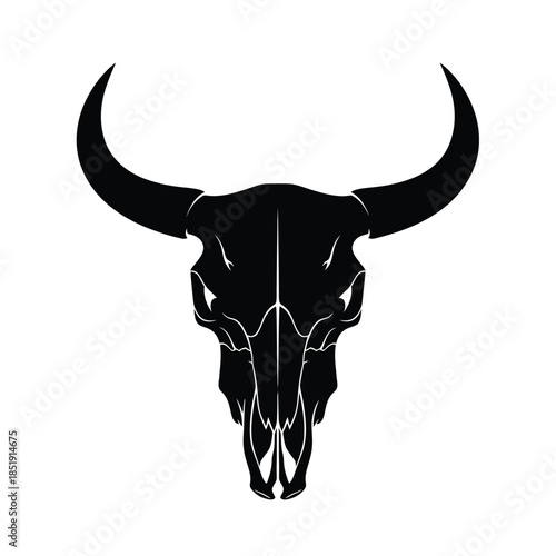 a striking black and white depiction of a bull s skull prominently showcasing its horns and facial structure with intricate detail