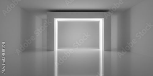 Wallpaper Mural Empty blank white room background with free standing rectangular arc with inset light, modern interior template Torontodigital.ca