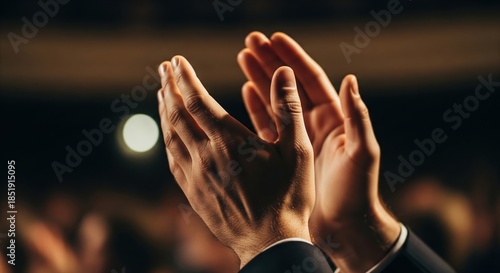 Hands Applauding in a Crowded Venue Celebrating Performance or Achievement Event