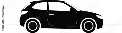 Black silhouette of a small two-door hatchback car on a white background, viewed from the side.