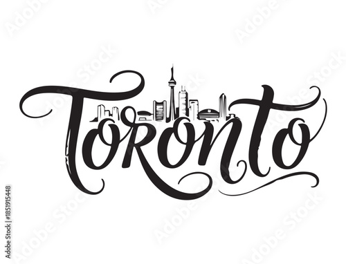 Toronto in calligraphy style white background.