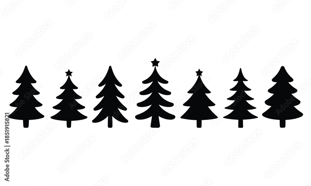 Obraz premium Group of various stylized christmas tree silhouettes on white background