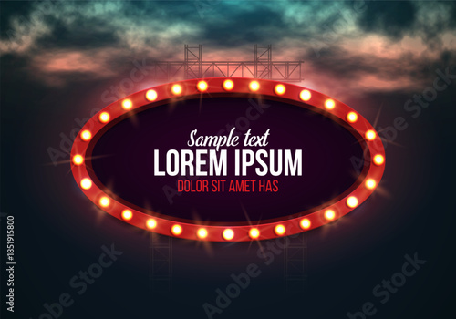 Shining retro billboard. Vintage bright sign board for your design. Vector illustration.