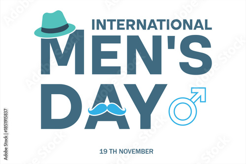 International mens day logo with hat mustache and symbol