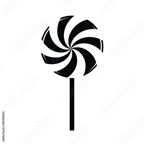 a simple black and white illustration depicts a stylized lollipop with a swirling design on its round head and a straight