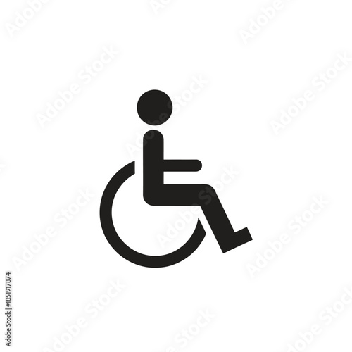 a simple black and white illustration depicts a person in a wheelchair symbolizing accessibility and inclusivity for individuals with mobility impairments