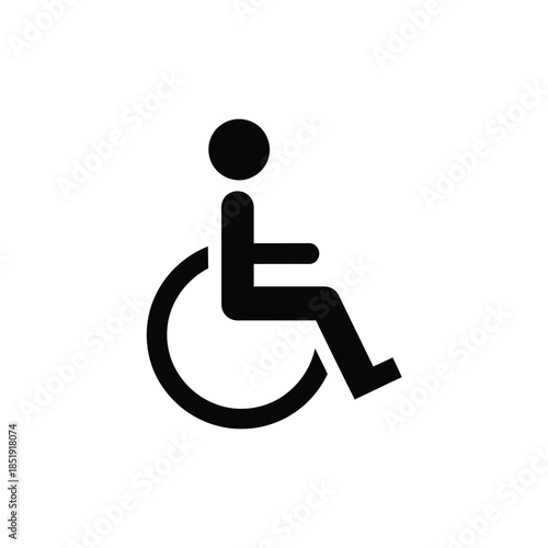 a simple black and white depiction of the international symbol of access representing accessibility for individuals with mobility impairments is prominently