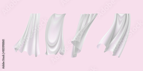 Realistic fluttering white cloth soft and lightweight clear fabric isolated on transparent background, textile vector illustration perfect for fashion, drapery, decoration design