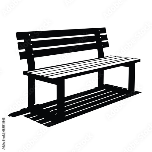 a simple black and white illustration depicts a wooden park bench with a backrest and shadow high quality professional detailed modern elegant
