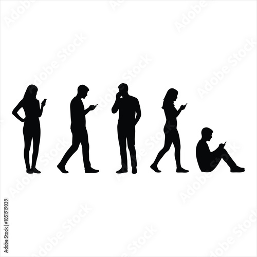 People Walking and Browsing Smartphones Silhouette Collection