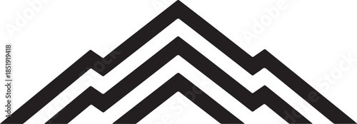 Black Silhouette of Abstract Mountain Peaks on White Background