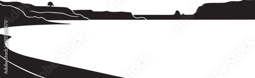 Coastal Landscape Silhouette with Water and Cliffs