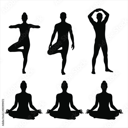Yoga Poses and Meditation Silhouette Collection of People in Zen and Wellness Positions