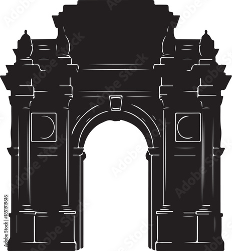 Silhouette of a grand triumphal archway with ornate details