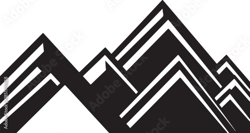 Black Silhouette of Mountain Peaks on White Background