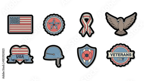 Patriotic symbols and emblems celebrating American veterans and national pride