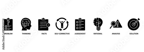 Critical thinking banner web icon vector illustration concept with icon of identification, biases, relevance, curiosity, research, inference, process, rationality