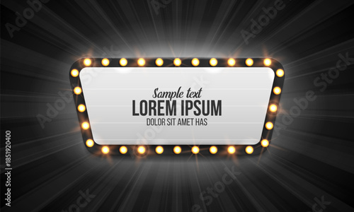 Shining retro billboard. Vintage bright sign board for your design. Vector illustration.