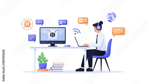 Businessman working remotely with modern technology and communication tools