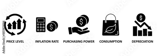 Inflation banner web icon vector illustration concept with icon of the price level, inflation rate, purchasing power, consumption, and depreciation 