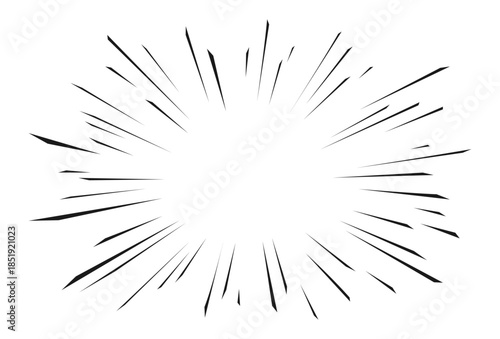 Comic Speed Lines Burst Frame in Black and White. Radial Rays and Empty Center. Minimal Manga Style Explosion Background with Copy Space for Text, Posters and Design. Vector Illustration