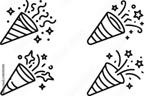 Celebration Party Popper Outline Icon Set On Transparent Background