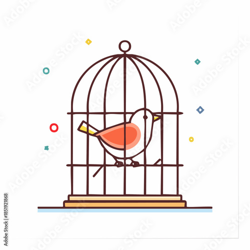 Bird in a cage, a symbol of captivity and confinement.